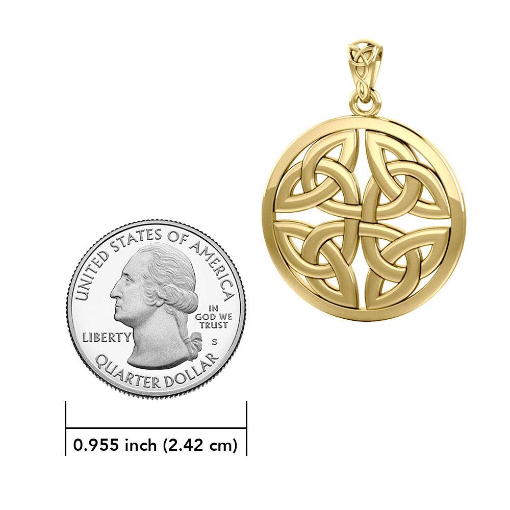 Celtic Trinity Quaternary Knot Solid Gold Pendant