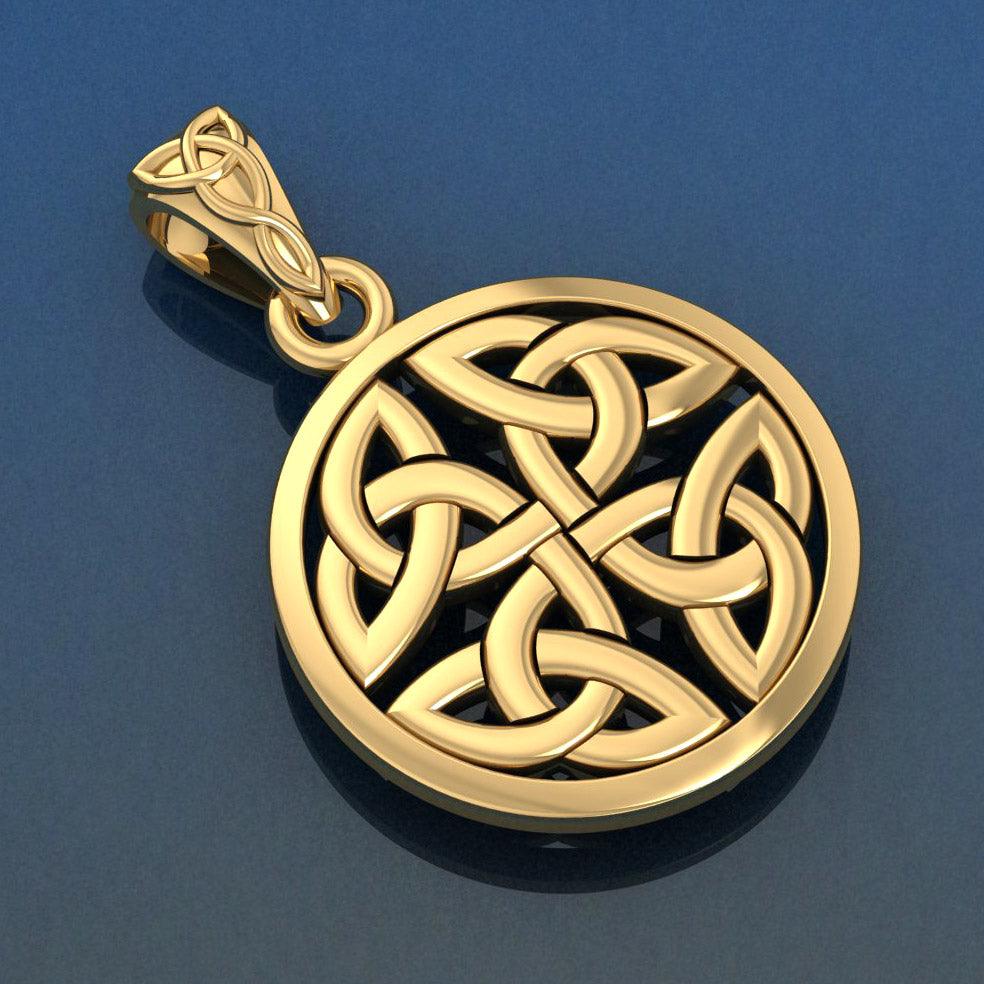 Celtic Trinity Quaternary Knot Solid Gold Pendant