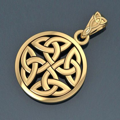 Celtic Trinity Quaternary Knot Solid Gold Pendant