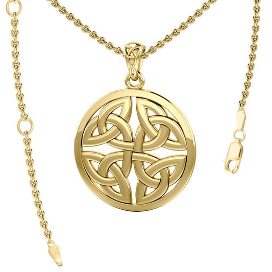 Celtic Trinity Quaternary Knot Solid Gold Pendant