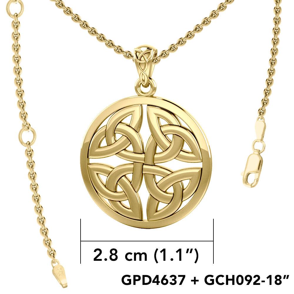 Celtic Trinity Quaternary Knot Solid Gold Pendant