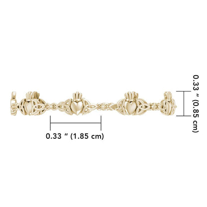 Celtic Trinity Claddagh Solid Gold Link Bracelet