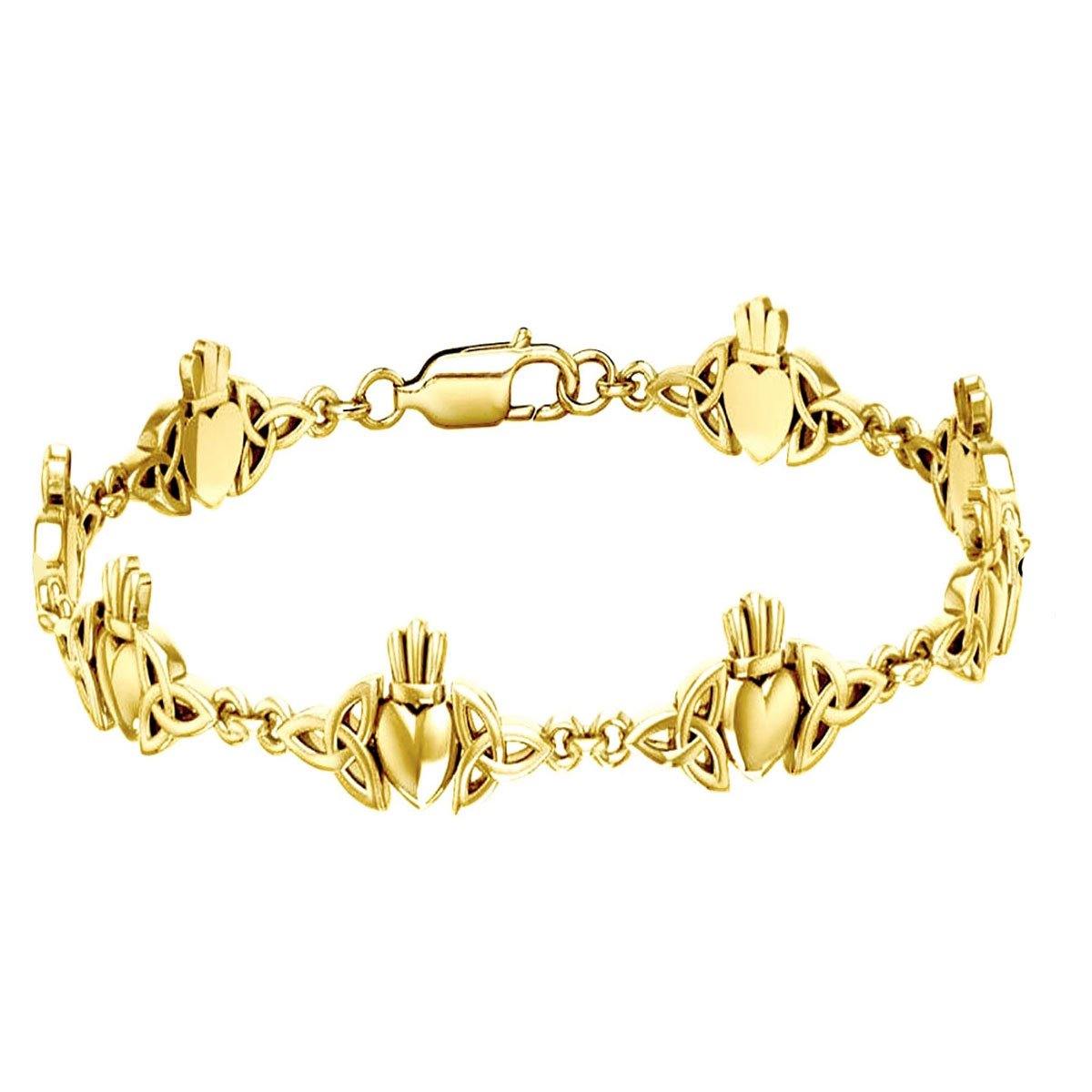 Celtic Trinity Claddagh Solid Gold Link Bracelet