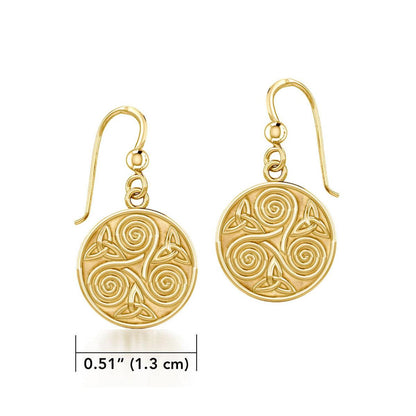 Celtic Spiral Triskele and Trinity Knot Solid Gold Earrings