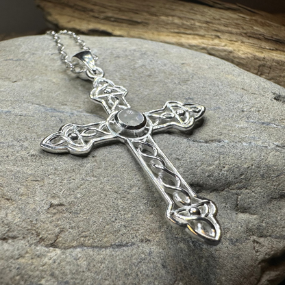 Gratitude Celtic Cross Moonstone Necklace in Sterling Silver