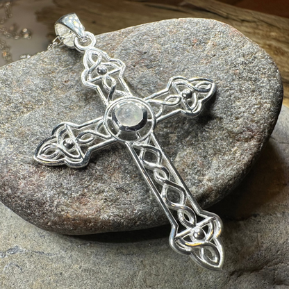 Gratitude Celtic Cross Moonstone Necklace in Sterling Silver
