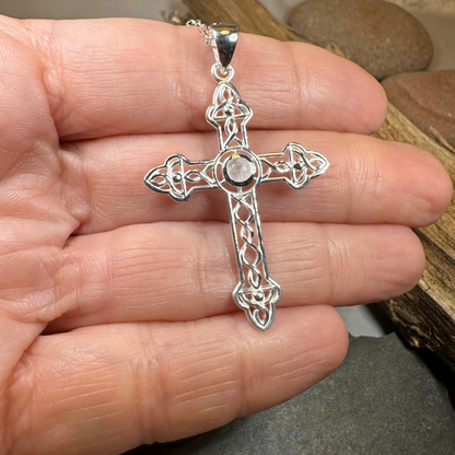Gratitude Celtic Cross Moonstone Necklace in Sterling Silver