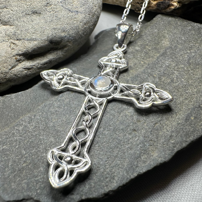 Gratitude Celtic Cross Moonstone Necklace in Sterling Silver