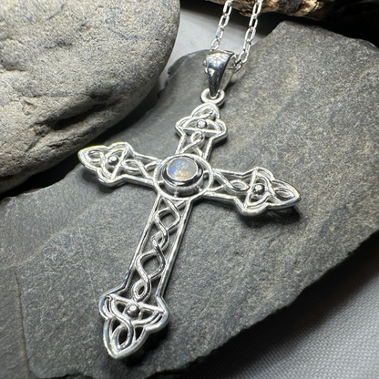 Gratitude Celtic Cross Moonstone Necklace in Sterling Silver