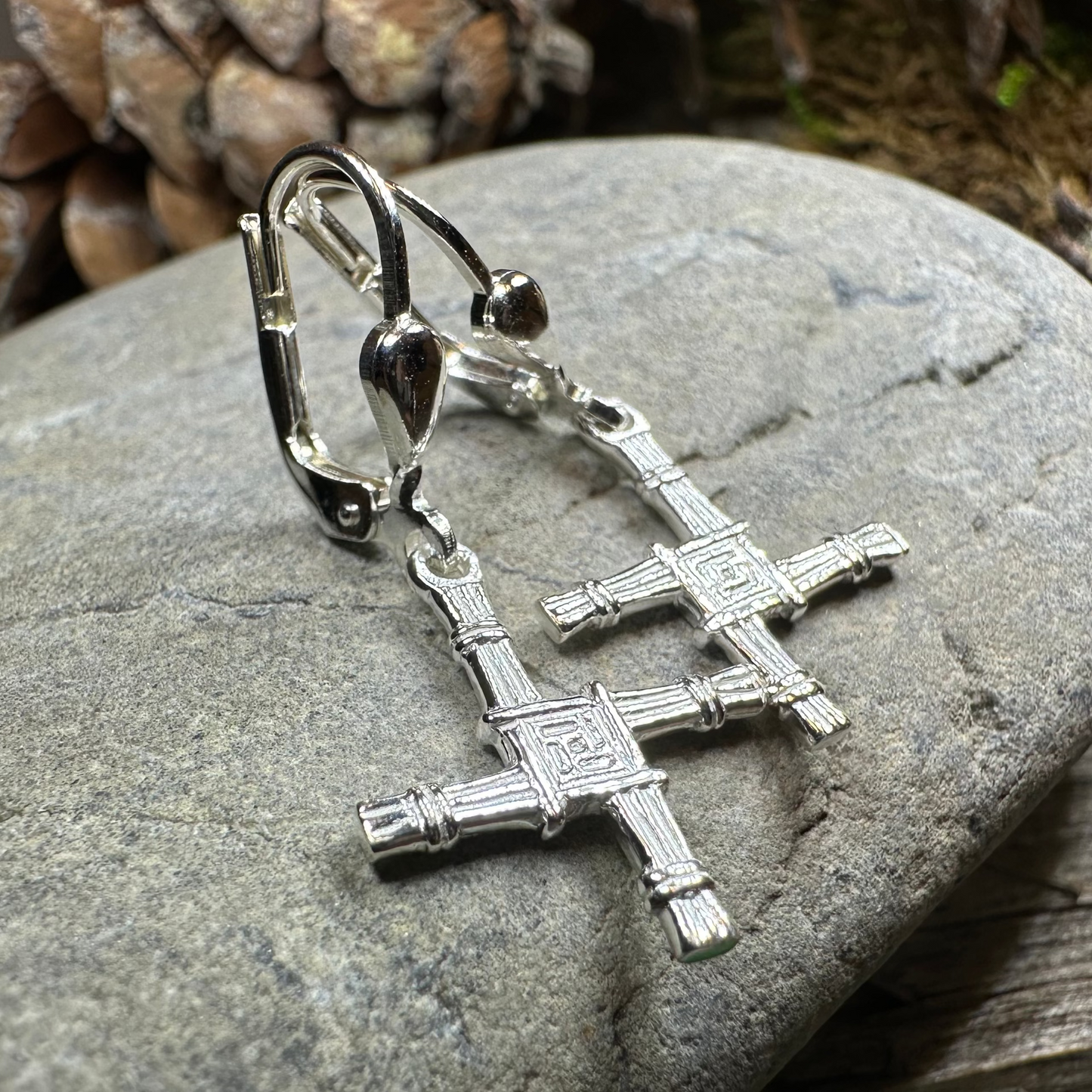 Saint Brigid's Cross Leverback Earrings - Made in Ireland - Sterling Silver