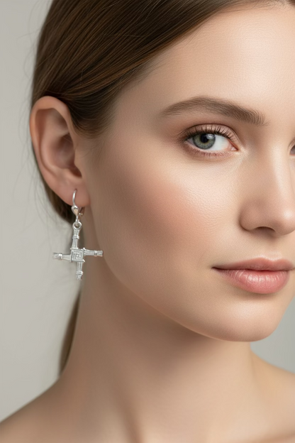 Saint Brigid's Cross Leverback Earrings - Made in Ireland - Sterling Silver