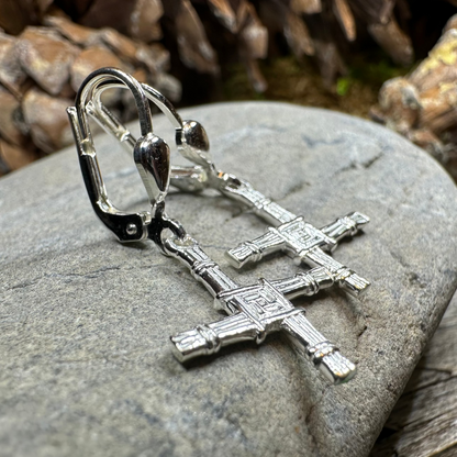 Saint Brigid's Cross Leverback Earrings - Made in Ireland - Sterling Silver