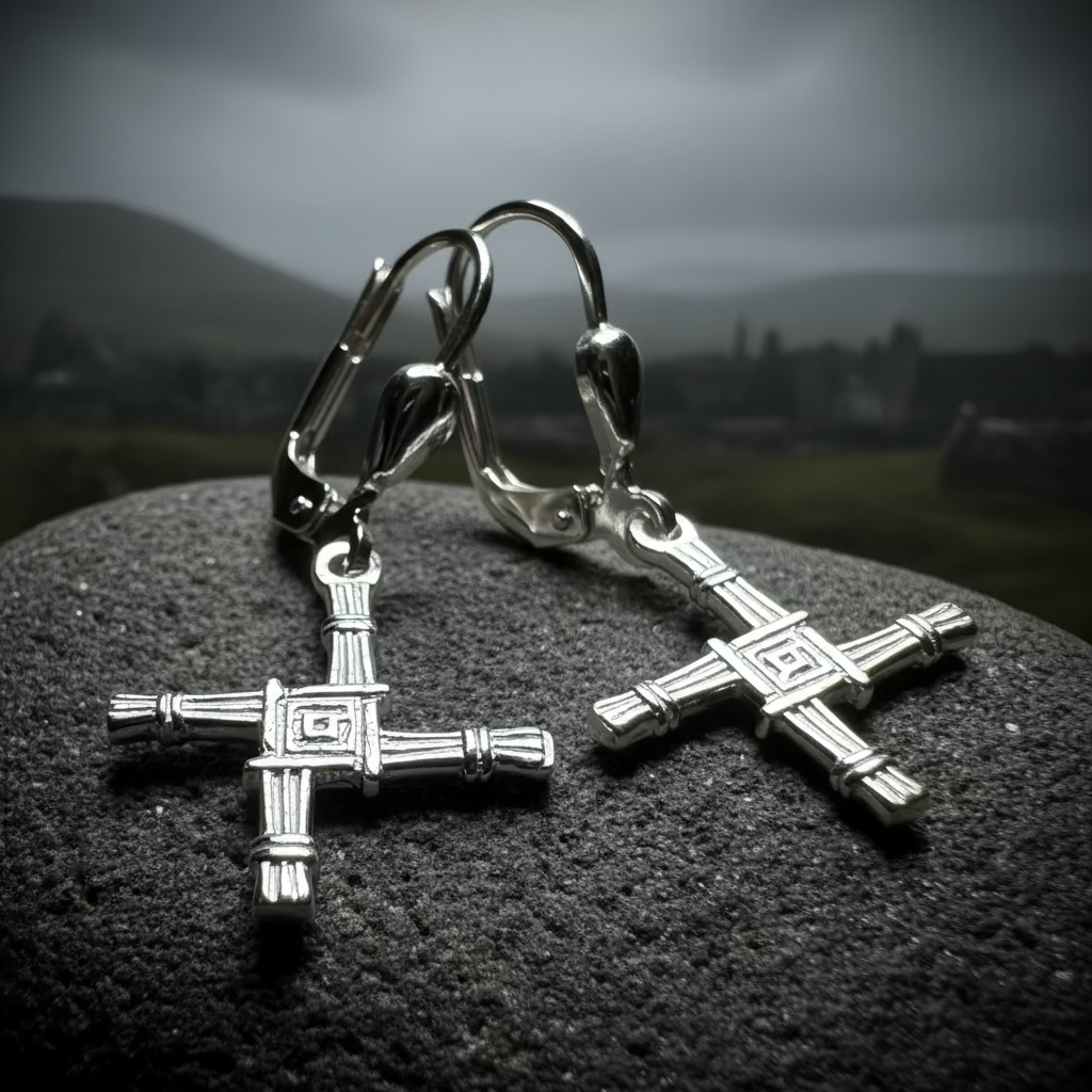 Saint Brigid's Cross Leverback Earrings - Made in Ireland - Sterling Silver