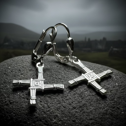 Saint Brigid's Cross Leverback Earrings - Made in Ireland - Sterling Silver