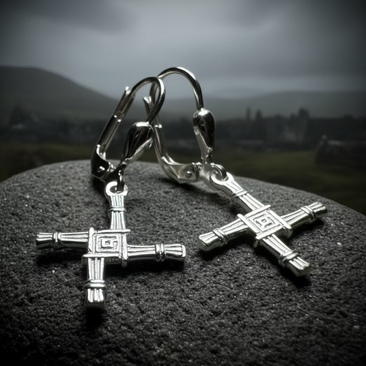 Saint Brigid's Cross Leverback Earrings - Made in Ireland - Sterling Silver