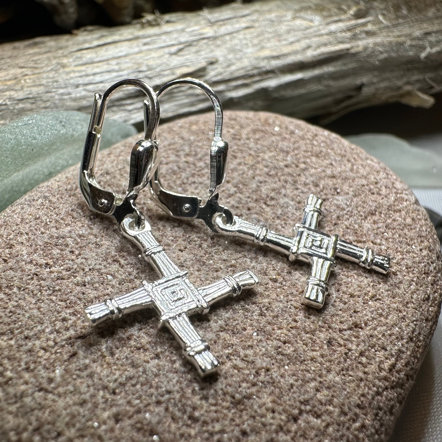 Saint Brigid's Cross Leverback Earrings - Made in Ireland - Sterling Silver