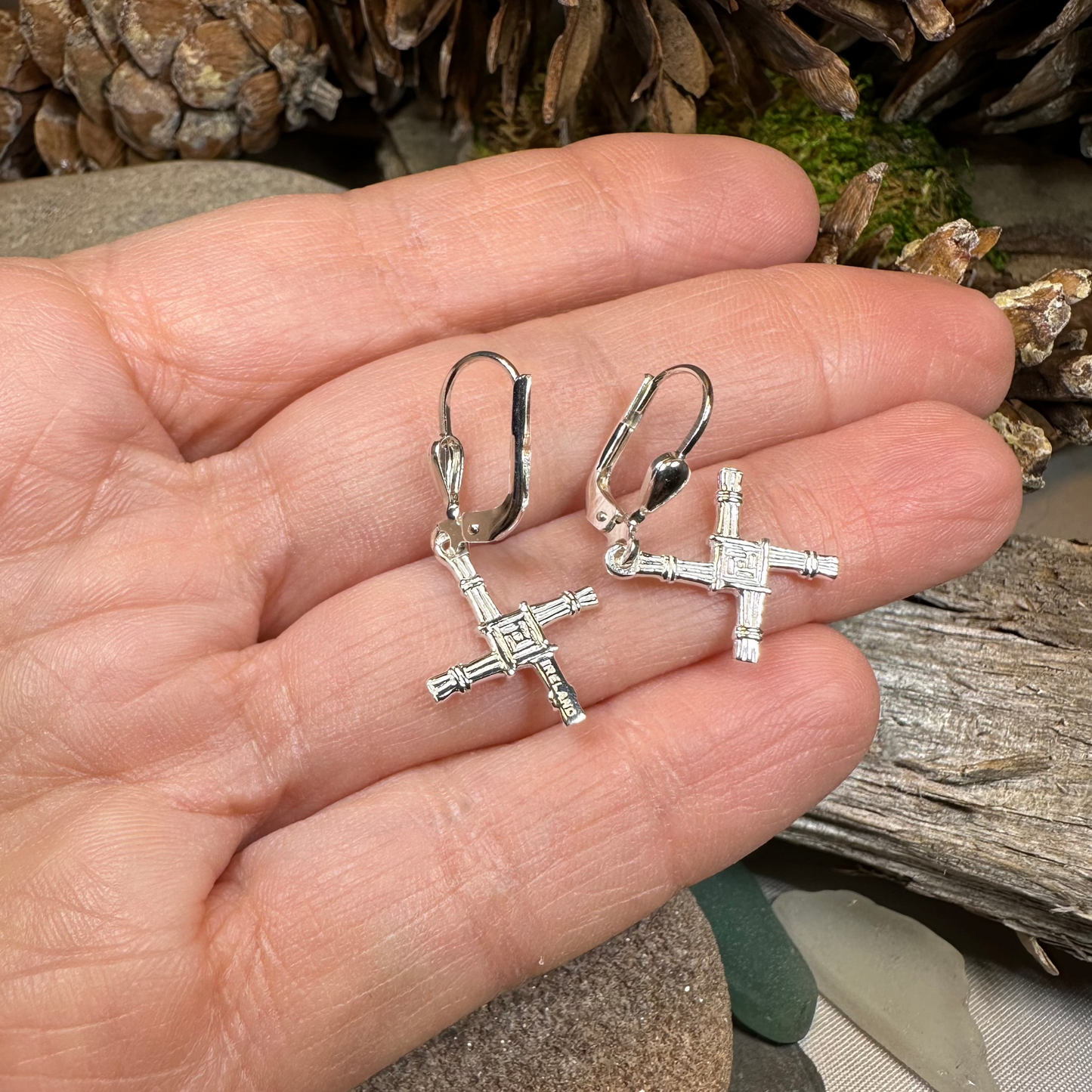 Saint Brigid's Cross Leverback Earrings - Made in Ireland - Sterling Silver