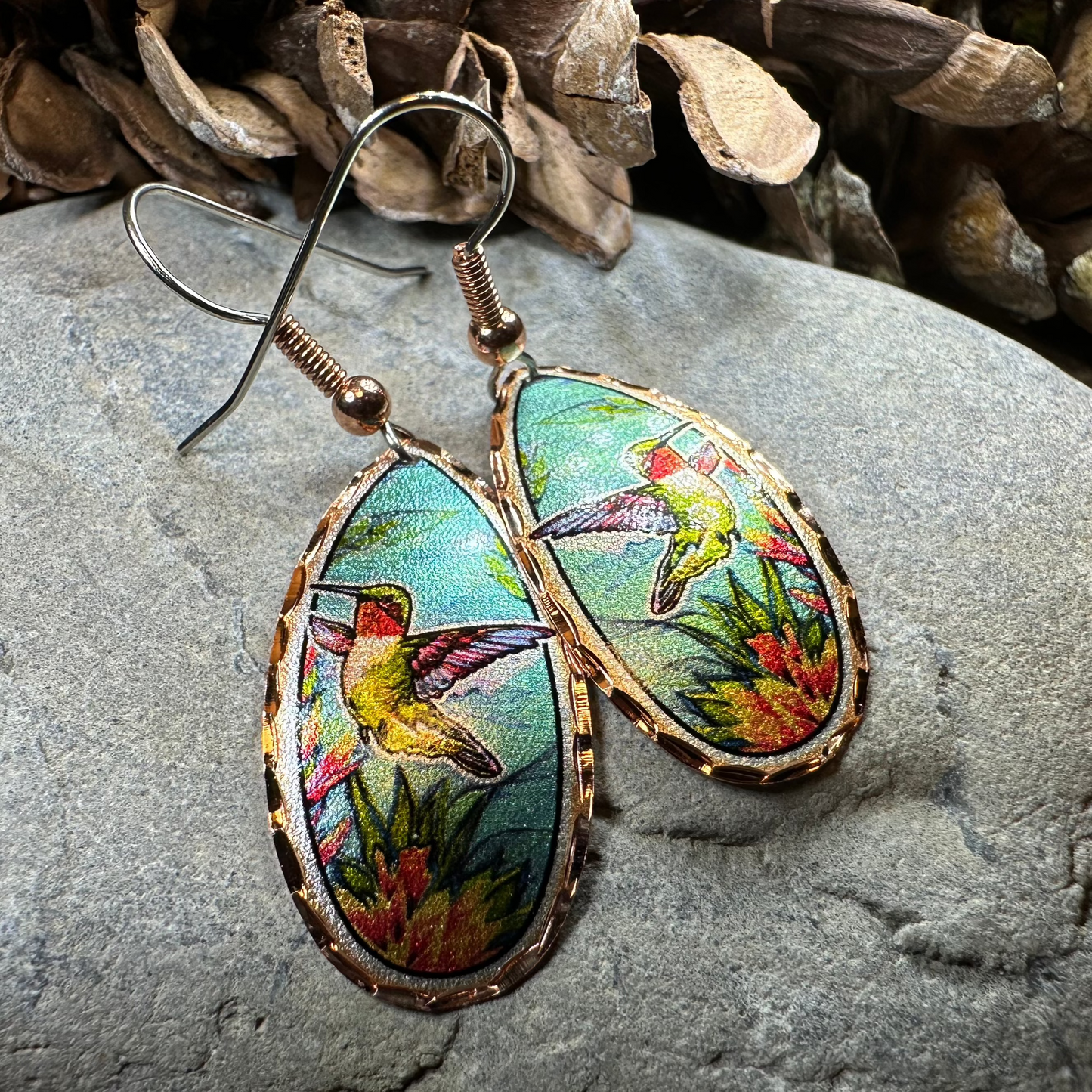 Summer Hummingbird Copper Earrings