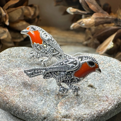 Redbreasted Robin Marcasite Earrings in Sterling Silver