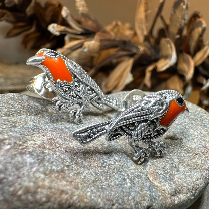 Redbreasted Robin Marcasite Earrings in Sterling Silver