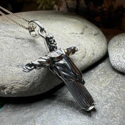 Christ the Redeemer Cross Necklace in Sterling Silver