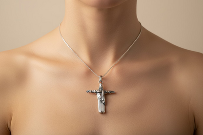 Christ the Redeemer Cross Necklace in Sterling Silver