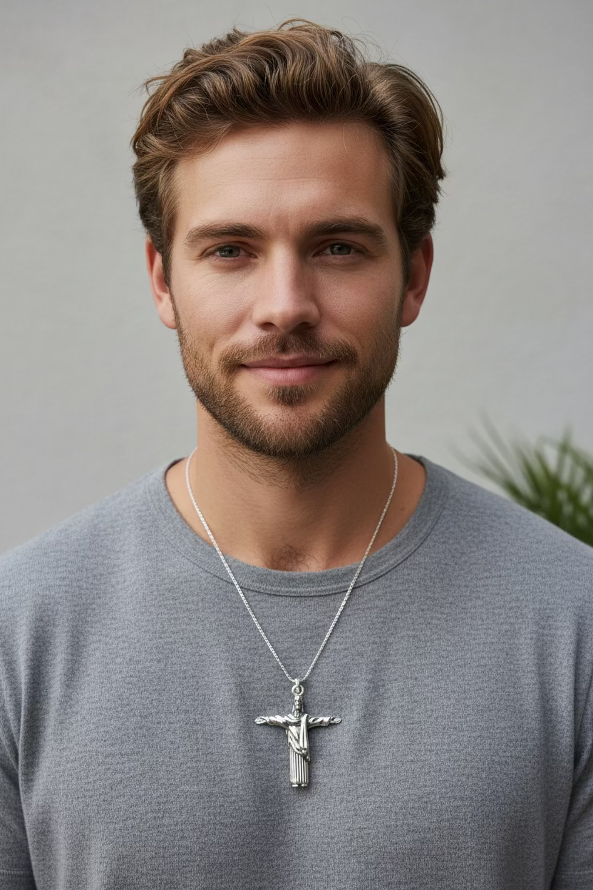 Christ the Redeemer Cross Necklace in Sterling Silver