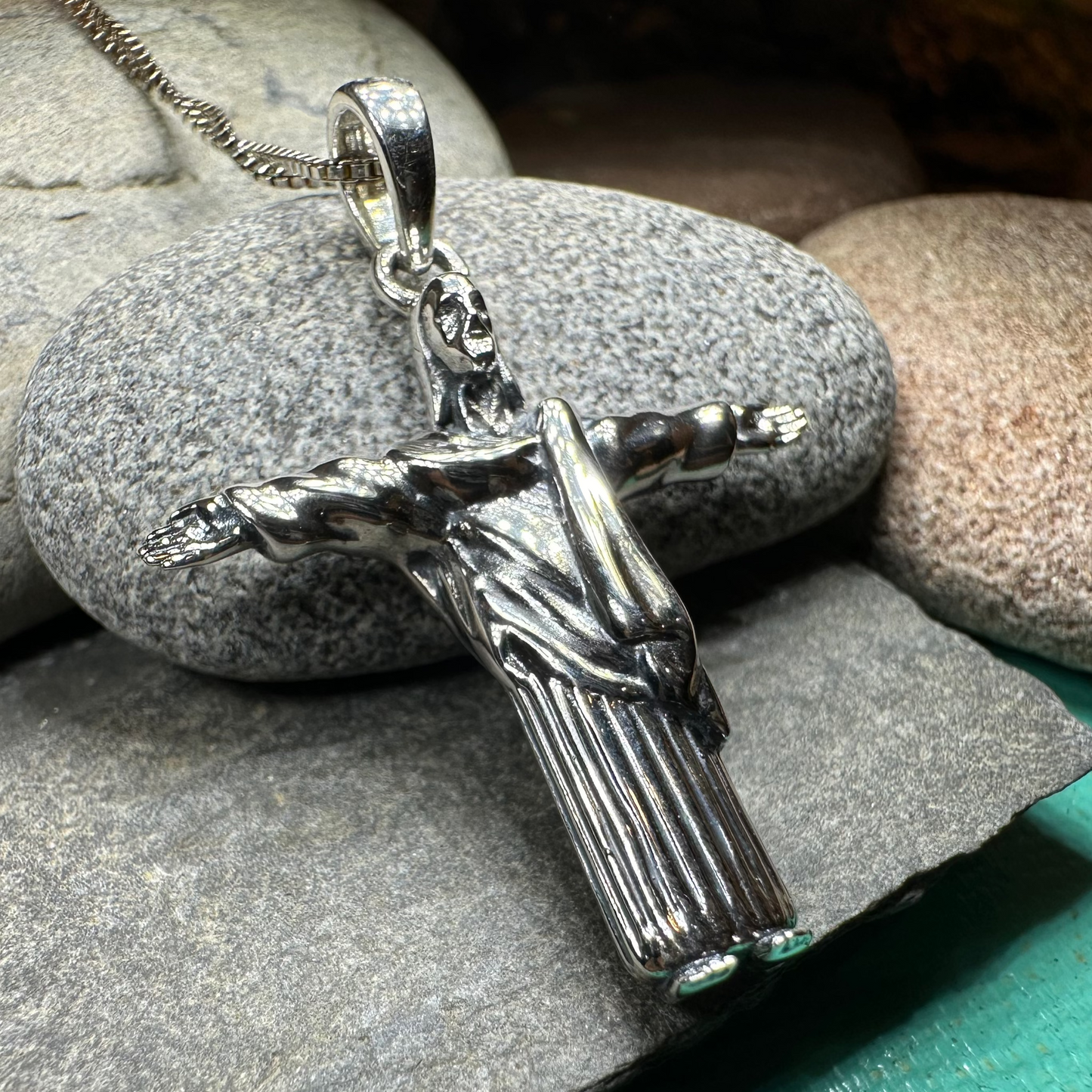 Christ the Redeemer Cross Necklace in Sterling Silver