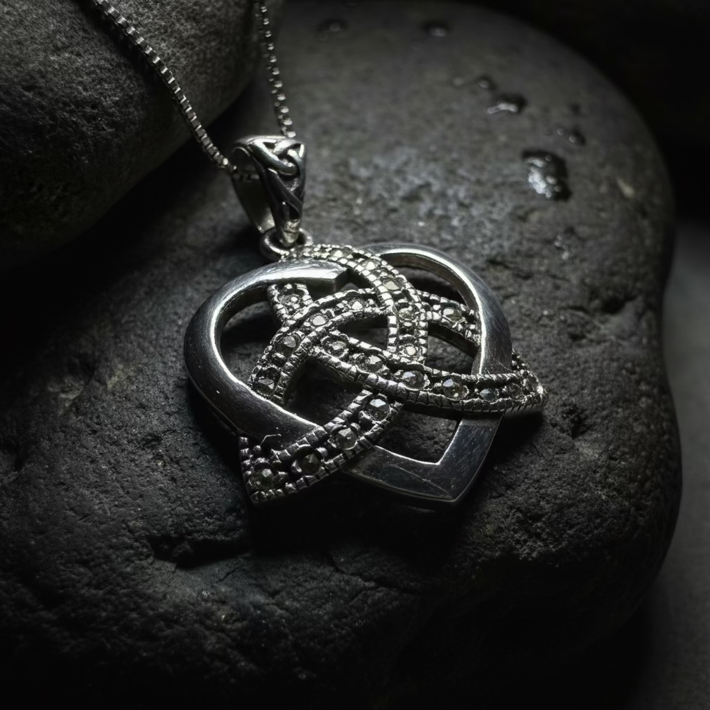 Celtic Love Knot Necklace in Sterling Silver with Marcasites