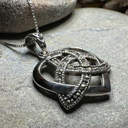 Celtic Love Knot Necklace in Sterling Silver with Marcasites