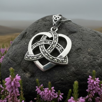 Celtic Love Knot Necklace in Sterling Silver with Marcasites