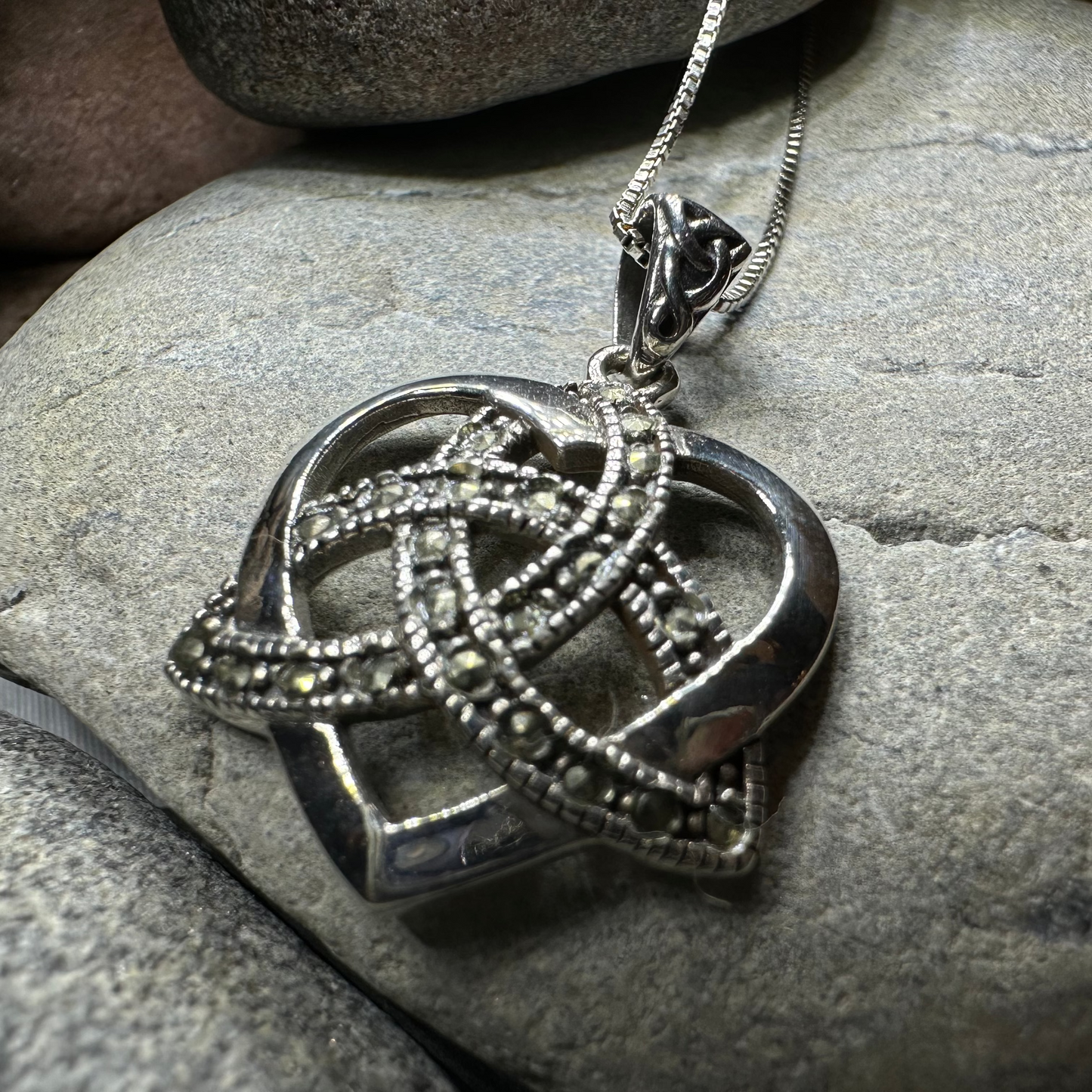 Celtic Love Knot Necklace in Sterling Silver with Marcasites