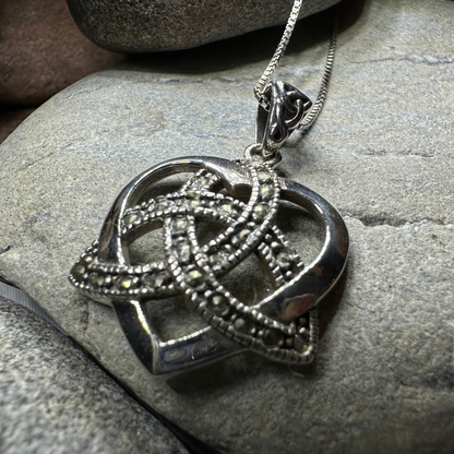 Celtic Love Knot Necklace in Sterling Silver with Marcasites