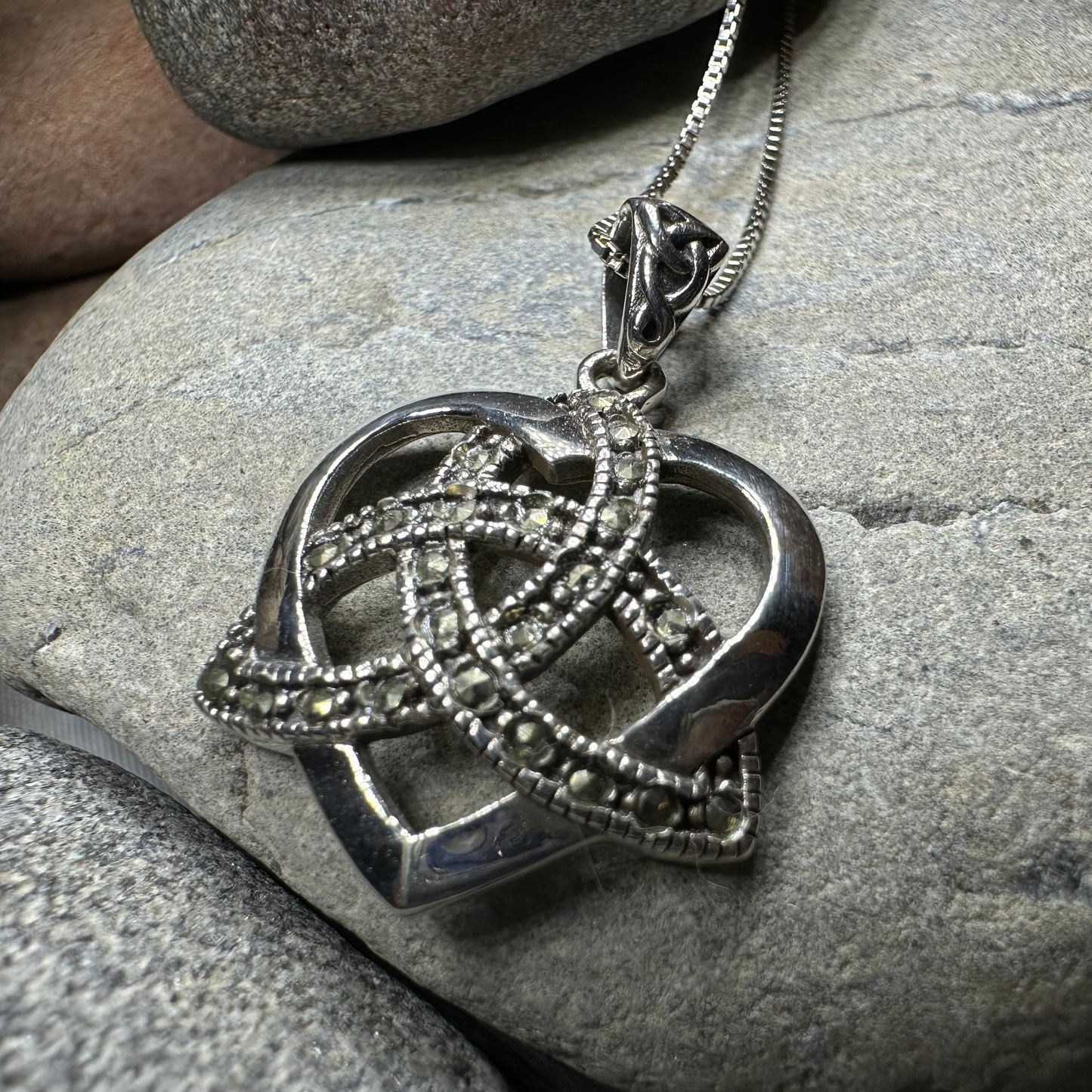 Celtic Love Knot Necklace in Sterling Silver with Marcasites