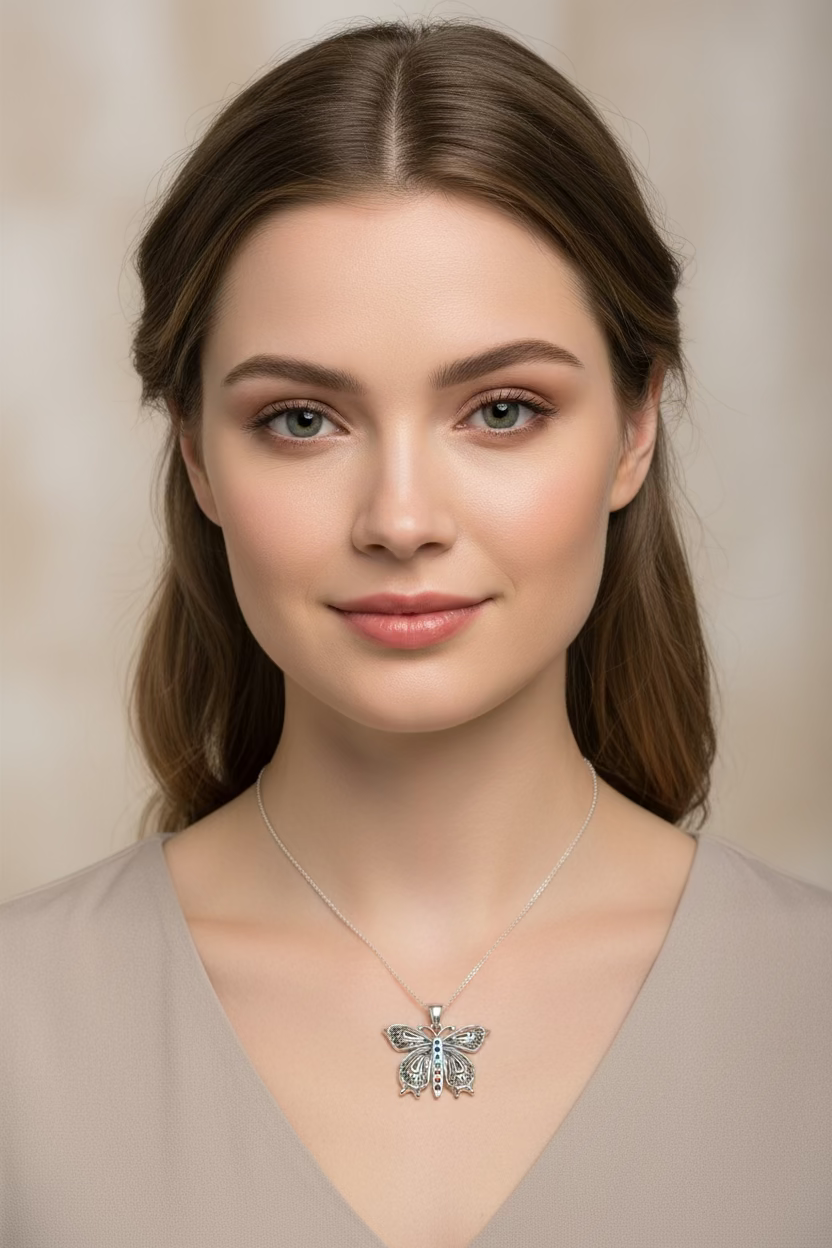 Rainbow Butterfly Necklace in Sterling Silver