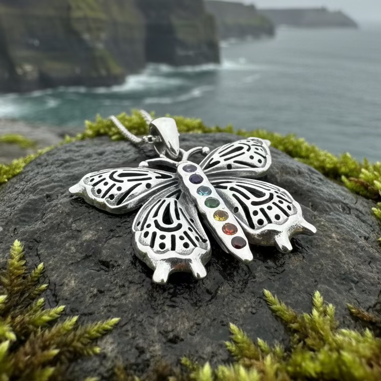 Rainbow Butterfly Necklace in Sterling Silver