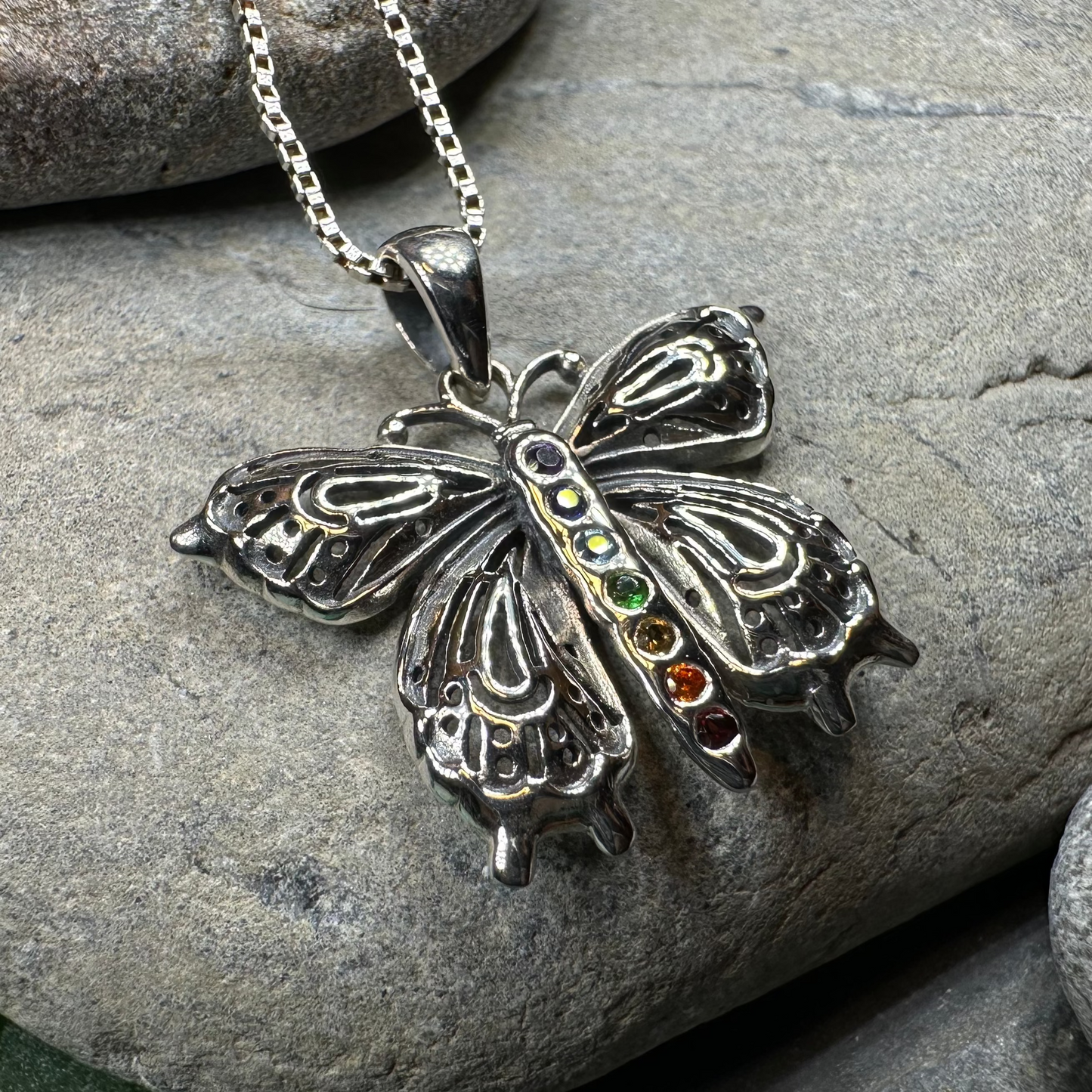 Rainbow Butterfly Necklace in Sterling Silver