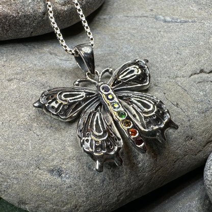 Rainbow Butterfly Necklace in Sterling Silver