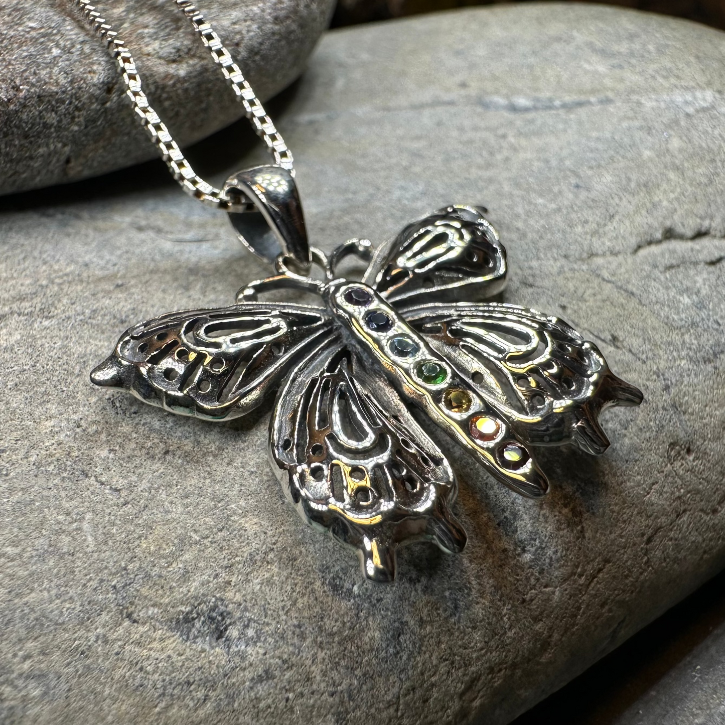 Rainbow Butterfly Necklace in Sterling Silver