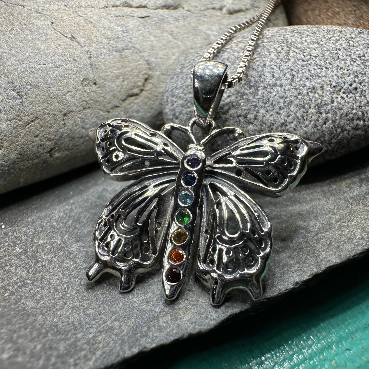 Rainbow Butterfly Necklace in Sterling Silver
