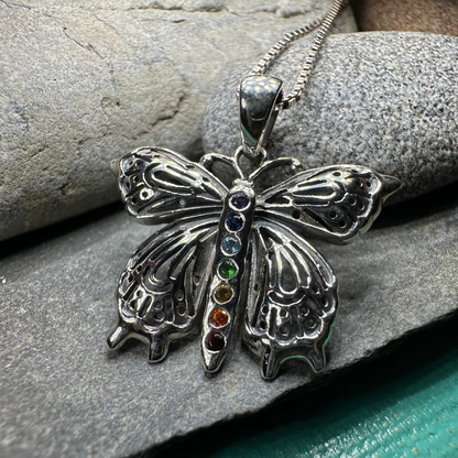 Rainbow Butterfly Necklace in Sterling Silver