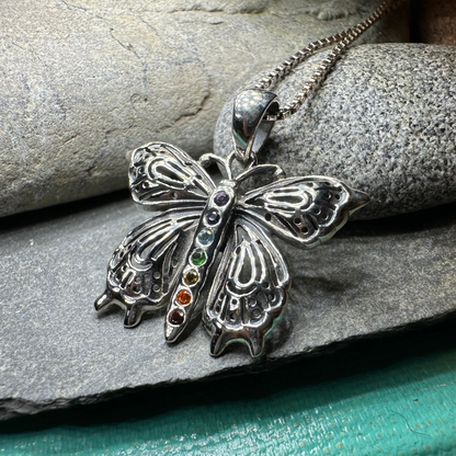 Rainbow Butterfly Necklace in Sterling Silver