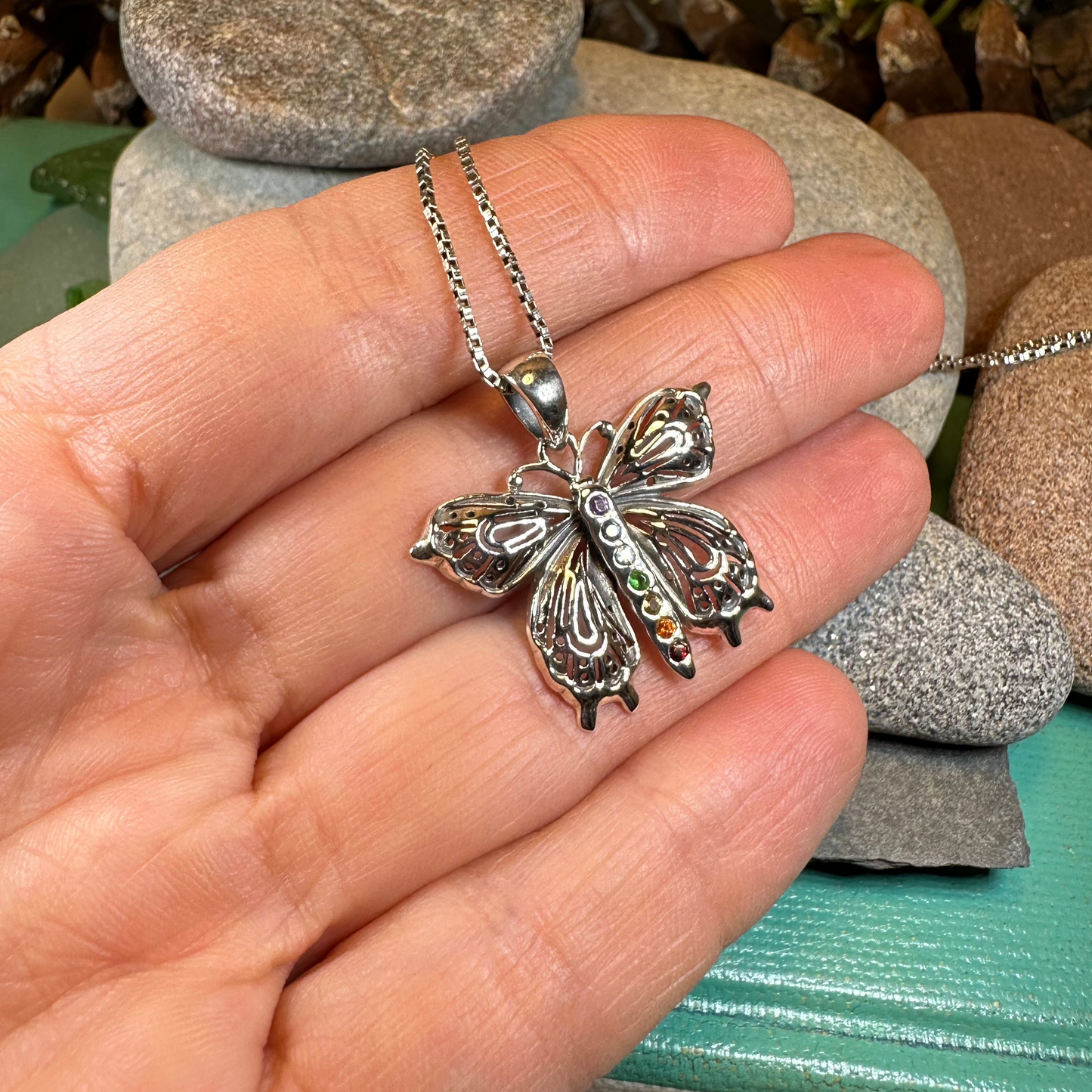 Rainbow Butterfly Necklace in Sterling Silver