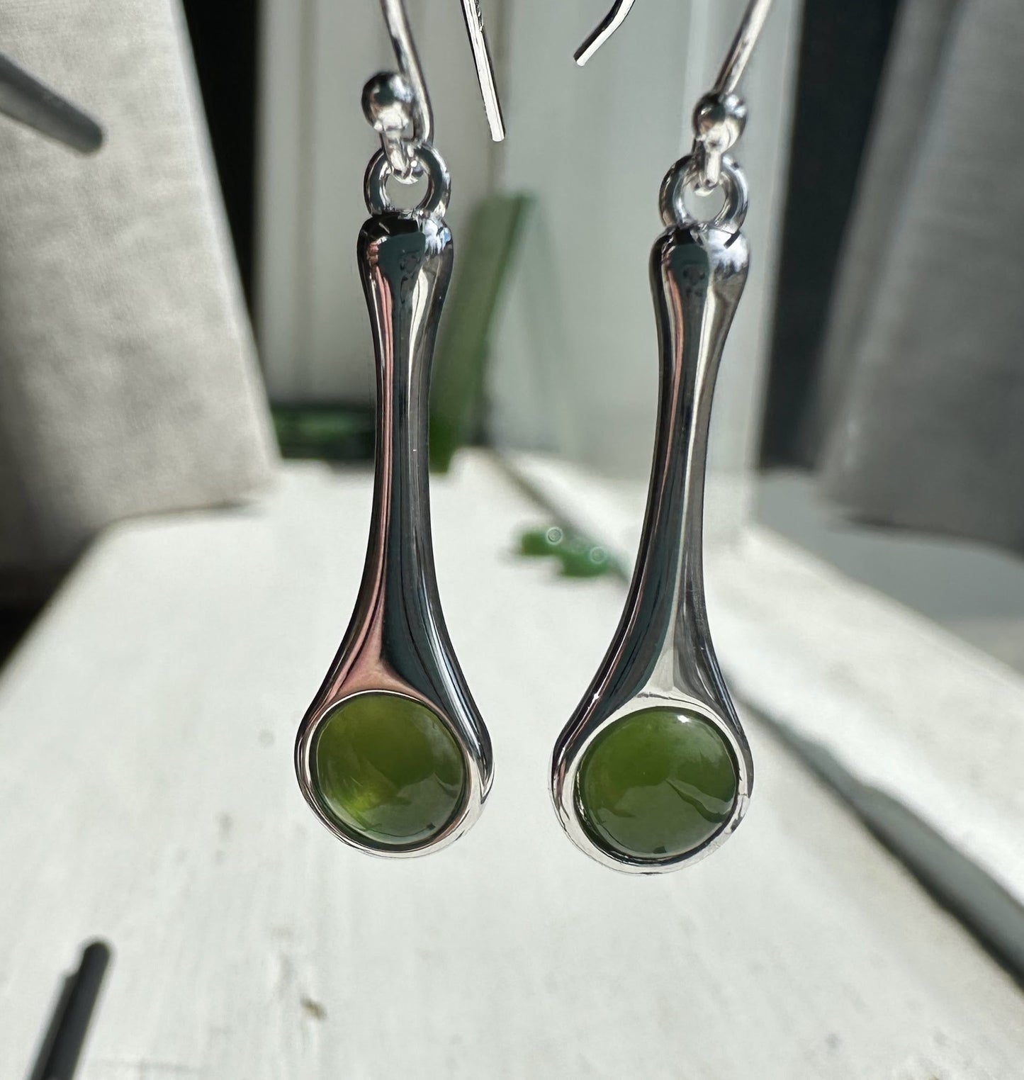 Canadian Jade and Sterling Silver Drop Earrings