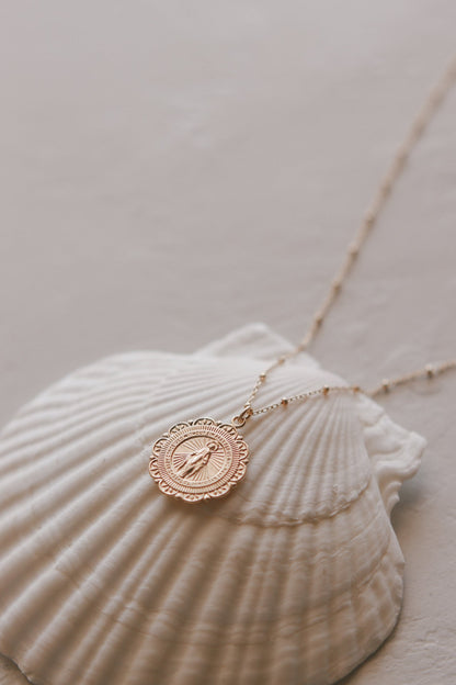 Filigree Miraculous Medal Necklace - 18k Gold Filled