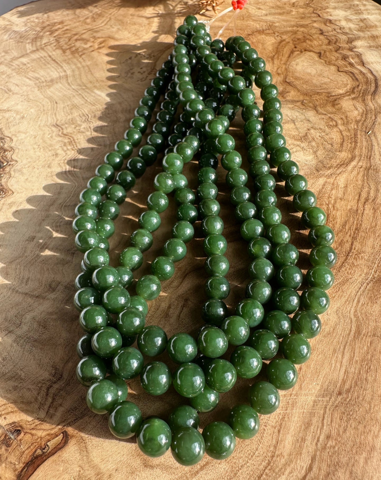 8mm Dark Green Canadian Unstrung Nephrite Jade Beads, 16"Strand