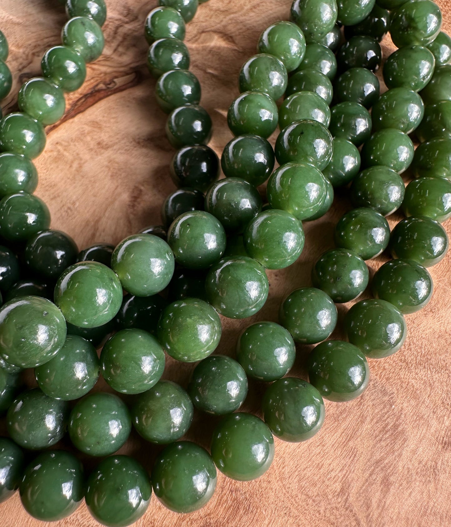 8mm Dark Green Canadian Unstrung Nephrite Jade Beads, 16"Strand