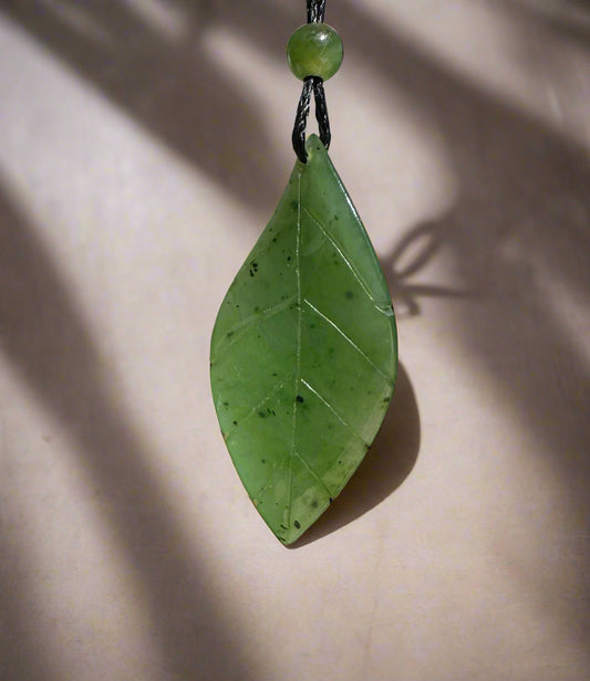 Canadian Jade Leaf Pendant 38mm