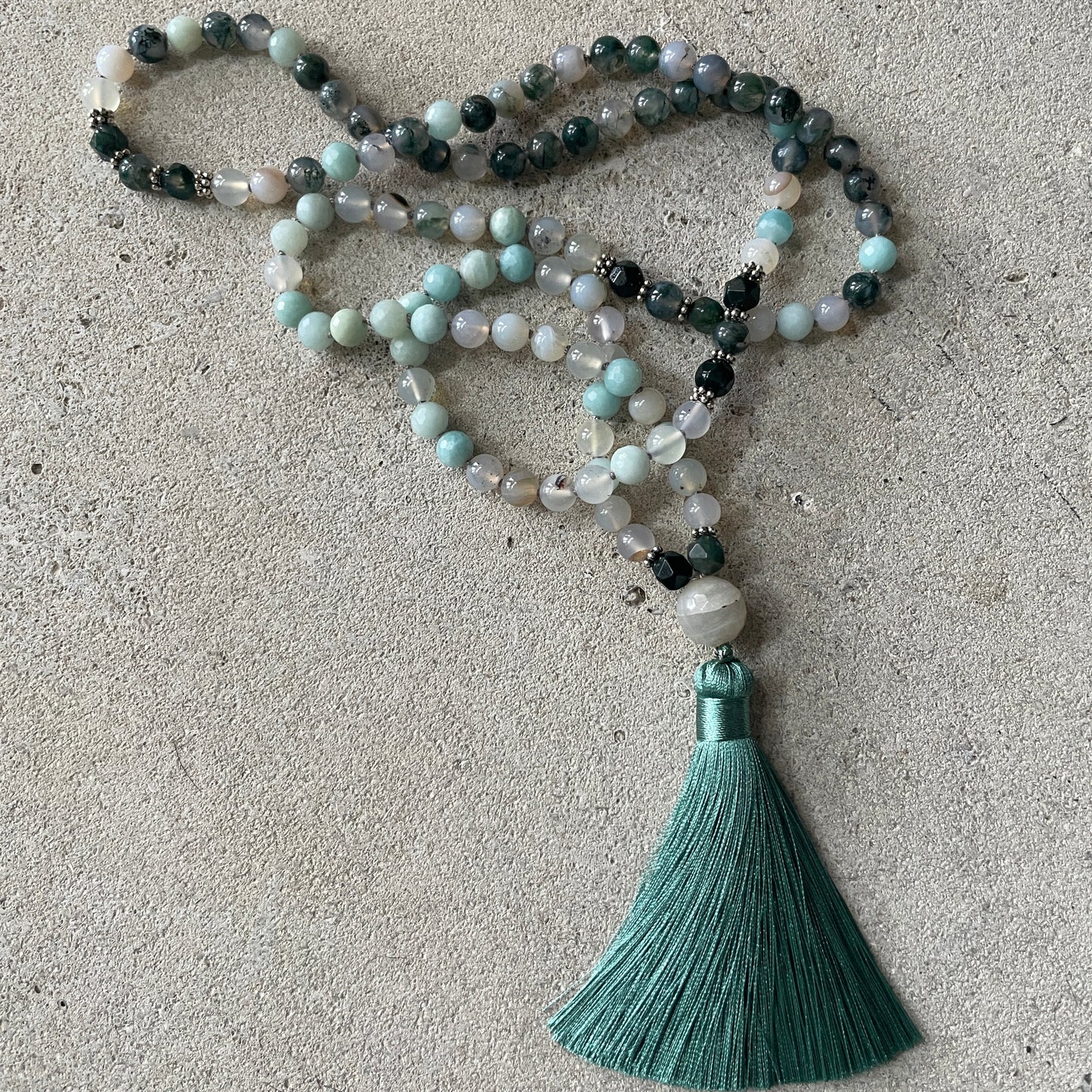 Earth Mala Necklace - Amazonite, Moss Agate and Labradorite