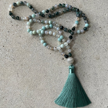 Earth Mala Necklace - Amazonite, Moss Agate and Labradorite